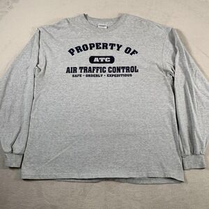 VTG ATC Air Traffic Control Shirt Men XL Gray Long Sleeve Hanes Beefy-T Aviation